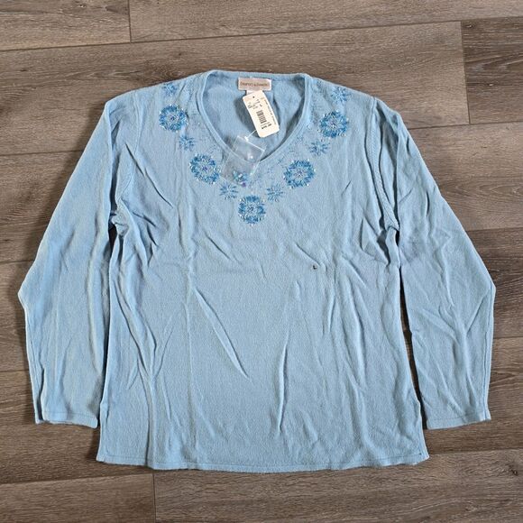 Draper's & Damon's Sweaters - New Drapers & Damons Size L Sweater Womens Blue Embroidered V-neck Lightweight
